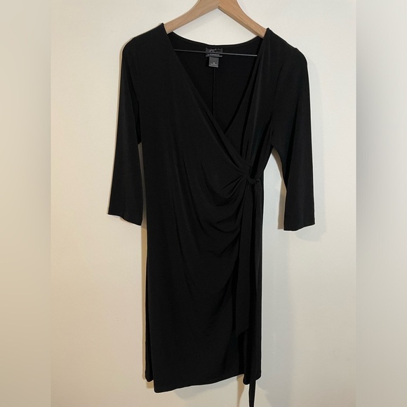 Oh Baby By Motherhood Black Elbow Sleeve Wrap Ity Dress W/ Waist Tie Size Medium - Picture 2 of 9